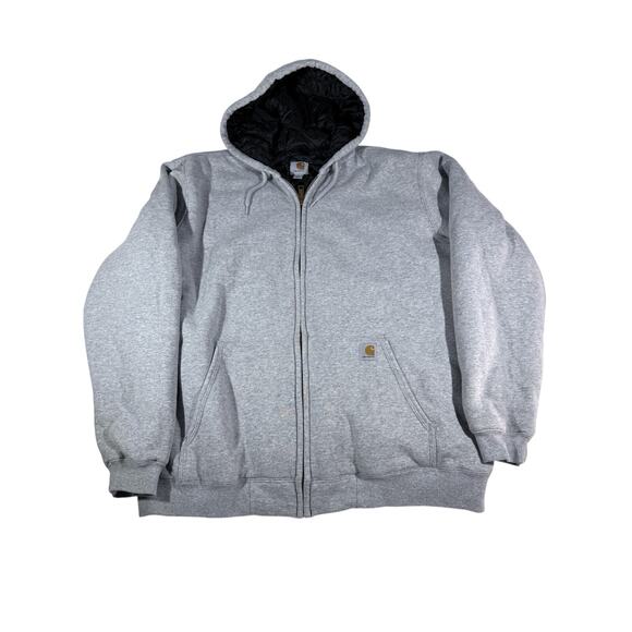 Carhartt Hoodie Mens XL Full Zip Workwear Grunge Y2K Grey Jacket Sweatshirt - Picture 1 of 9